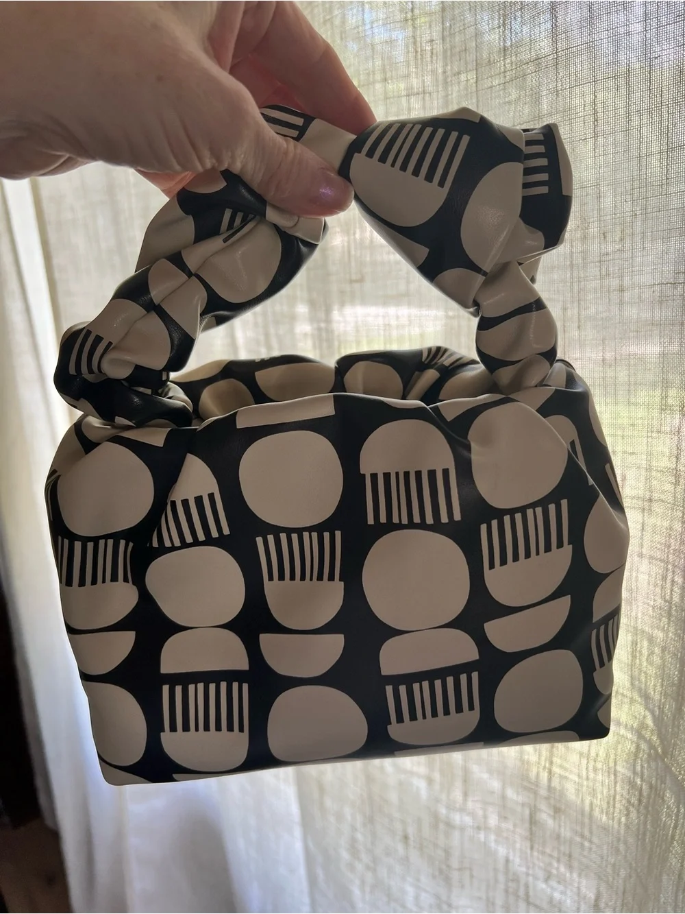 Hadiya Williams Black & Cream Geometric Knot Handle Tote Bag